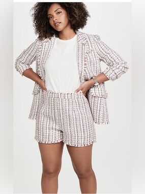 5à7 Cinq à Sept Tweed Fringe High Waist Shorts Size 6 Bouclé Textured old money